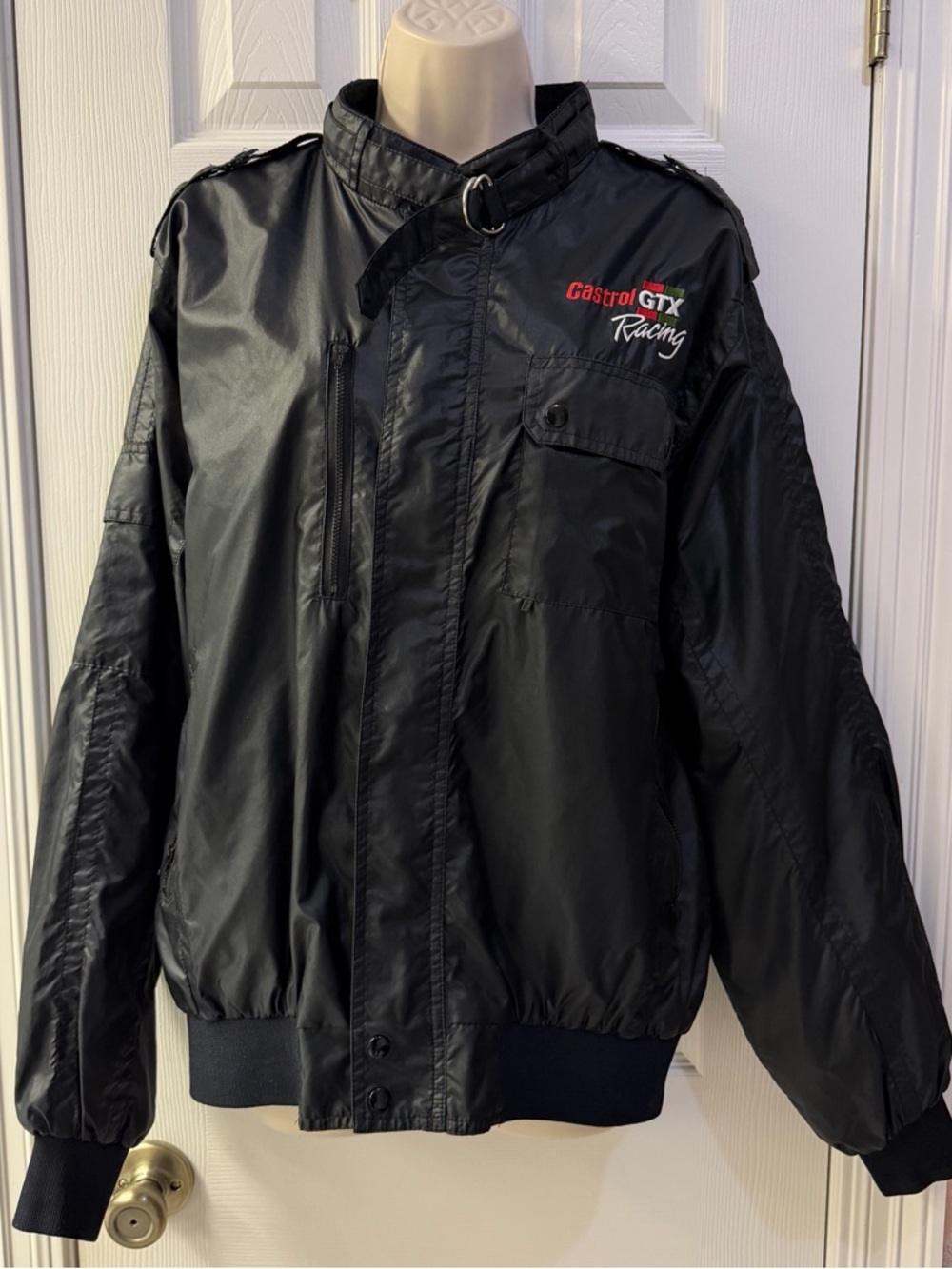 VINTAGE CASTROL GTX RACING BLACK LARGE JACKET BUTTON ZIP FASHION ATHLETIC WEAR